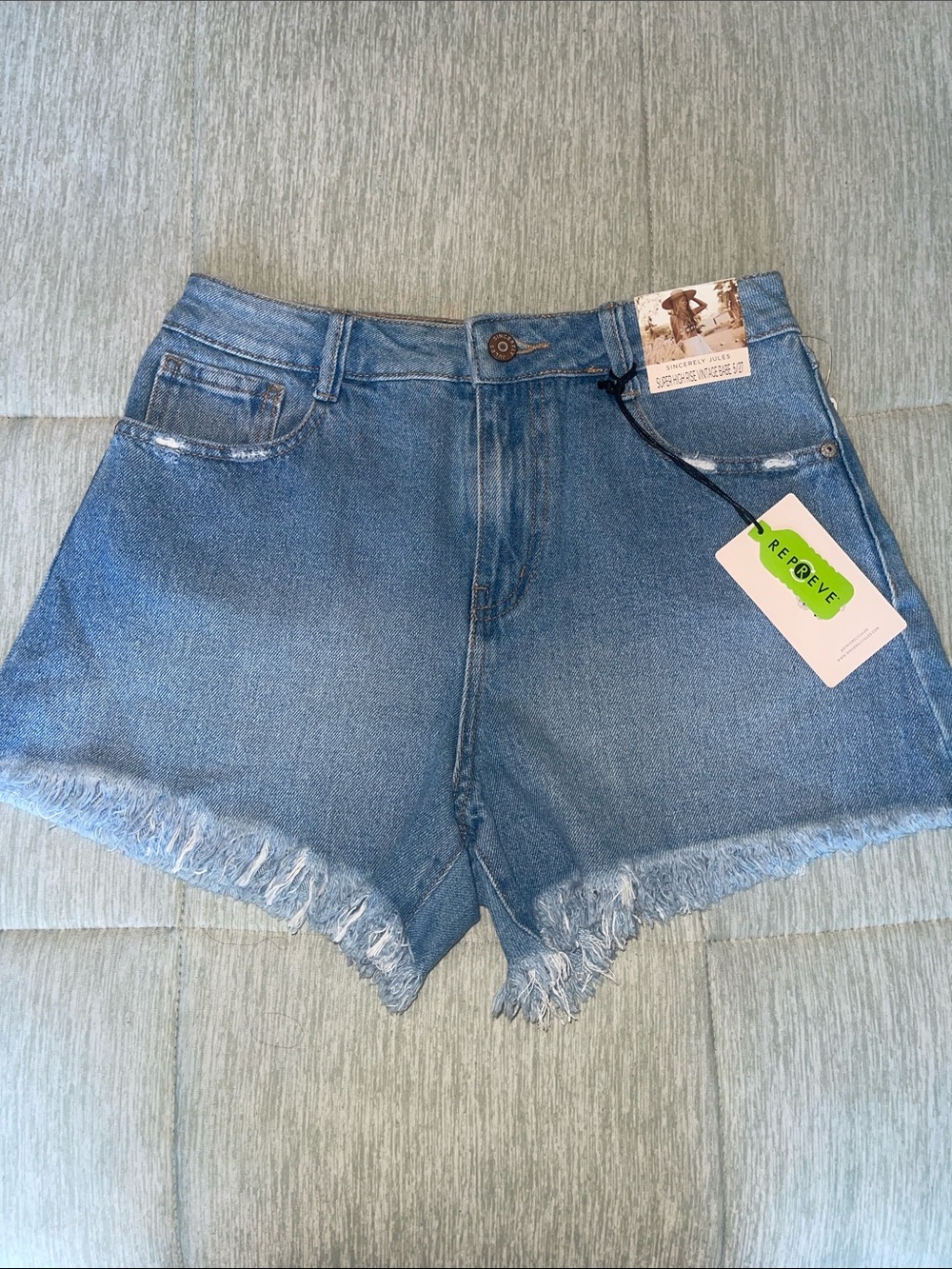 Sincerely Jules Light Blue High-Rise Frayed Denim Shorts